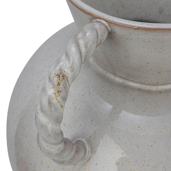Stoneware Vase w/ Twisted Handles, Reactive Glaze, 9"H