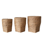 Hand-Woven Water Hyacinth Baskets w/ Lids, 3 Sizes