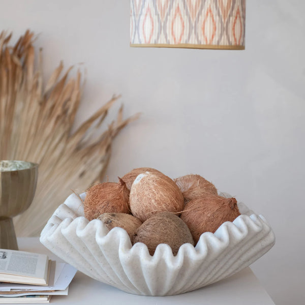 Decorative Resin Ruffled Bowl, Stone Finish, Cream Colour, 20" W