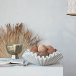 Decorative Resin Ruffled Bowl, Stone Finish, Cream Colour, 20" W