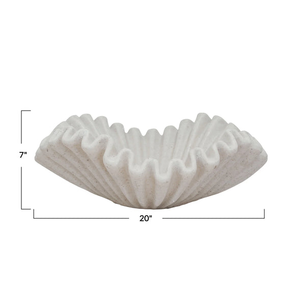 Decorative Resin Ruffled Bowl, Stone Finish, Cream Colour, 20" W