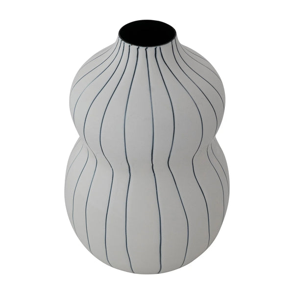 Organic Striped Vase -White & Blue, 9"H