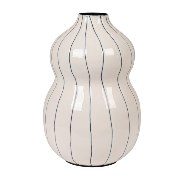 Organic Striped Vase -White & Blue, 9"H