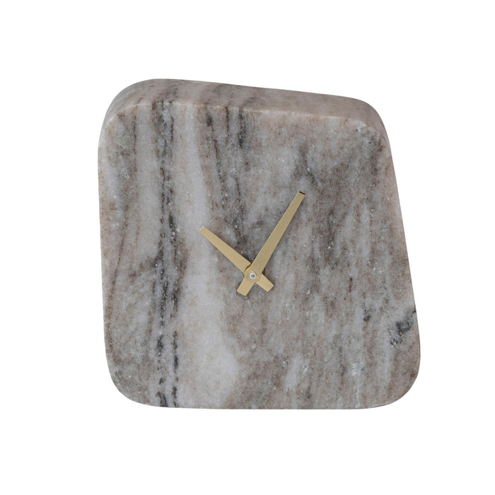 Marble Table Clock, 6.5"W x 6.5"H