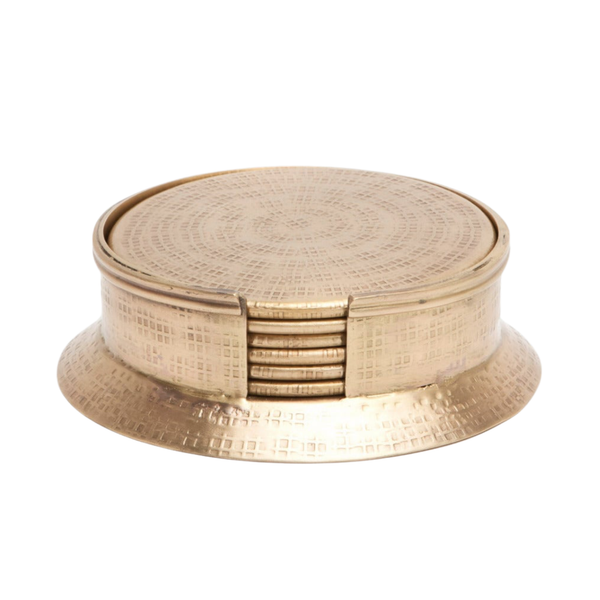 Winsford Antique Hammered Brass Coasters, S/6