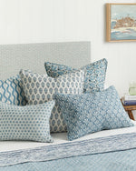 Baku Azure Linen Cushion, 14" x 22"
