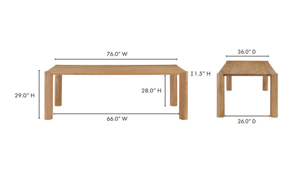 Post Small Dining Table - Natural Oak, 76" W x 36" D