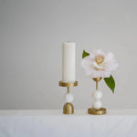 Beaded Fountain Brass Candle Holder, White, Large