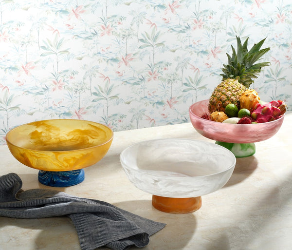 Benno Fruit Bowl - White/Amber Swirled, 13"Dia