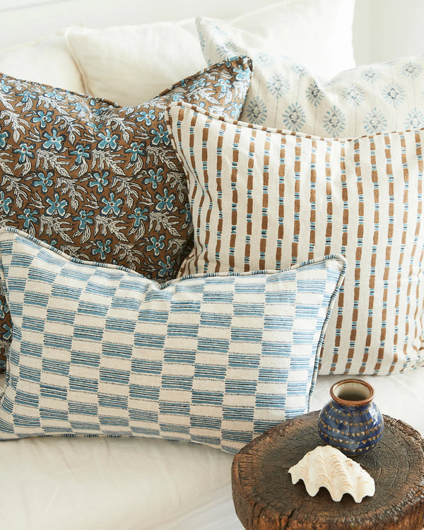 Lagos Azure Linen Cushion, 14" x 22"