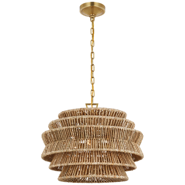 Antigua Drum 22" Chandelier - Antique Burnished Brass & Natural Abaca, Small