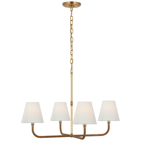 Basden Medium Single Tier Chandelier, Antique-Burnished Brass and Natural Rattan