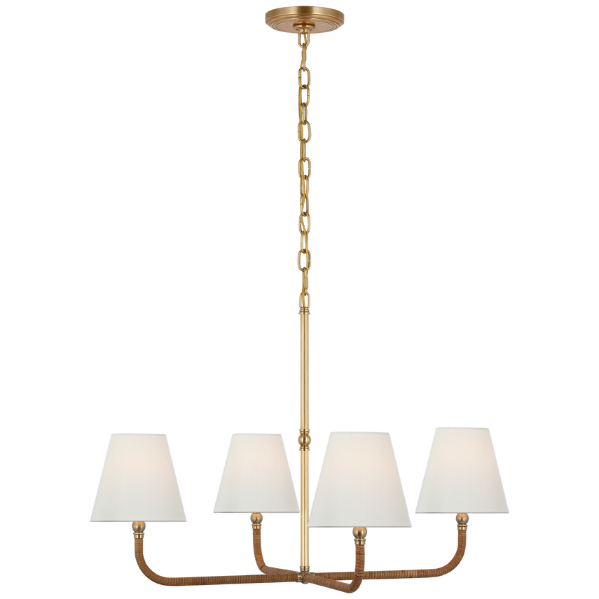 Basden Medium Single Tier Chandelier, Antique-Burnished Brass and Natural Rattan