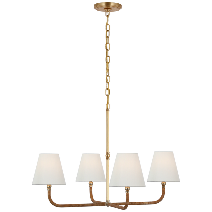Basden Medium Single Tier Chandelier, Antique-Burnished Brass and Natural Rattan