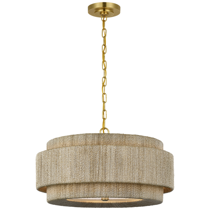Dorado Chandelier, Antique-Burnished Brass/Natural Abaca, 24"