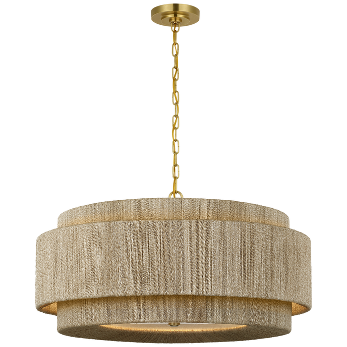 Dorado Chandelier, Antique-Burnished Brass/Natural Abaca, 32"