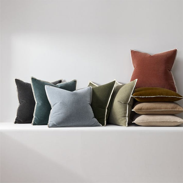 Classic Cotton Velvet Pillow Cover - Sand, 24" x 24"
