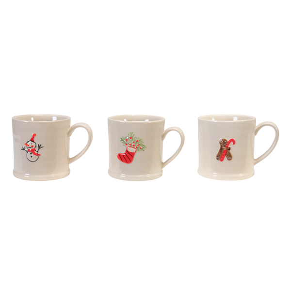 8 oz. Embossed Stoneware Mug with Holiday Icon, 3 Styles