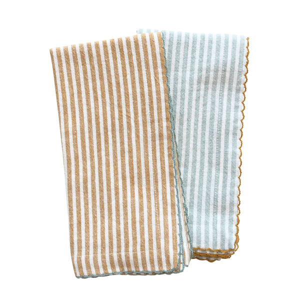 Striped Cotton Napkins - Blue/Orange, Set of 4