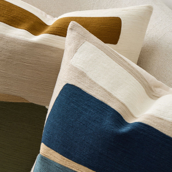 Crewel Block Art Pillow Cover - Marina Blue, 20" x 20"