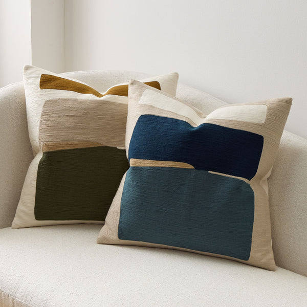 Crewel Block Art Pillow Cover - Marina Blue, 20" x 20"