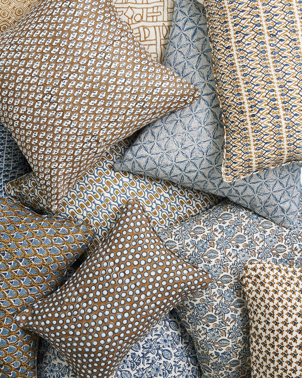Osaka Azure Linen Cushion, 22" x 22"
