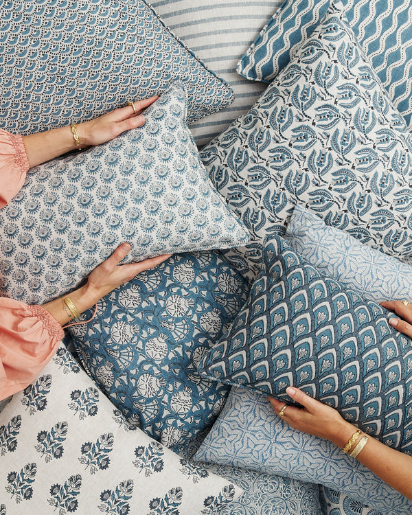 Broccato Mineral Linen Cushion, 22" x 22"