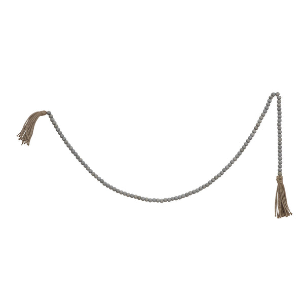 Jute and Wood Bead Garland with Tassels - Grey