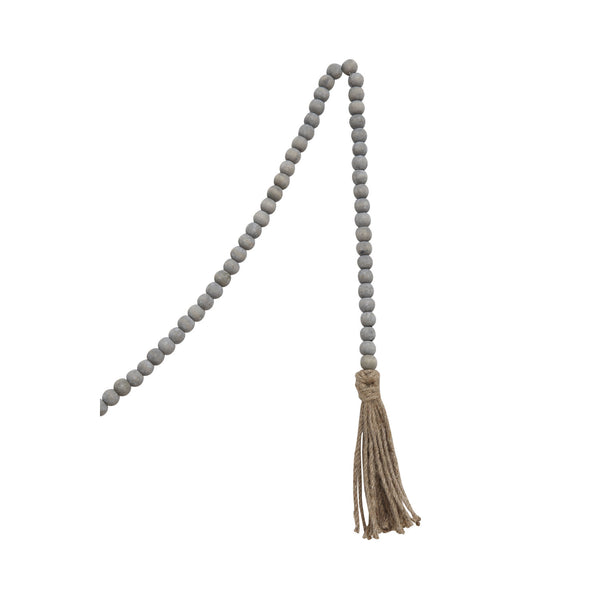 Jute and Wood Bead Garland with Tassels - Grey
