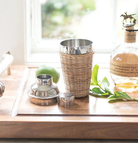 Stainless Steel Cocktail Shaker with Rattan Sleeve