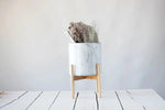 Stoneware Planter with Wood Stand