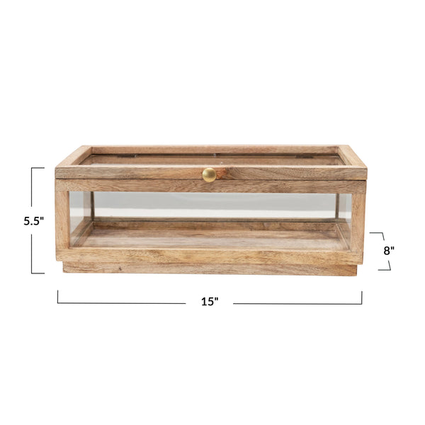Mango Wood and Glass Display Box with Lid