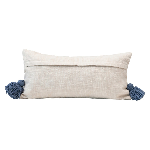 Lumbar Pillow with Embroidered Pattern & Tassels, 24" x 12"