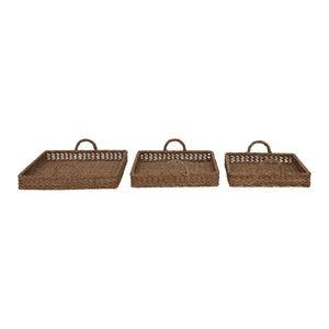 Decorative Hand-Woven Trays with Handles, 3 Sizes