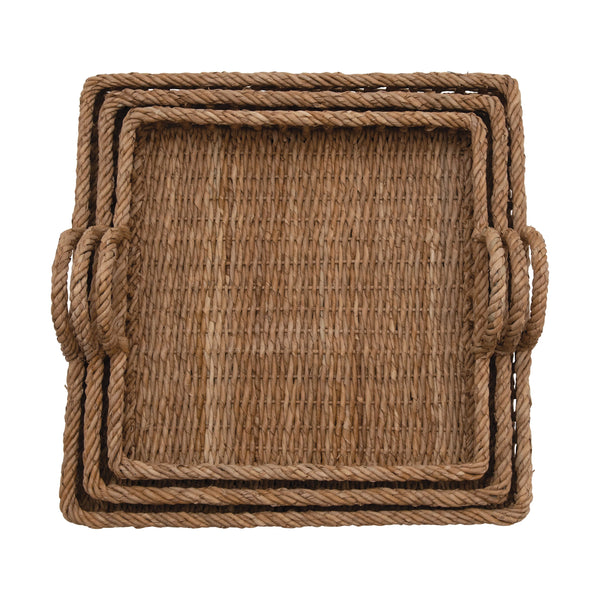 Decorative Hand-Woven Trays with Handles, 3 Sizes