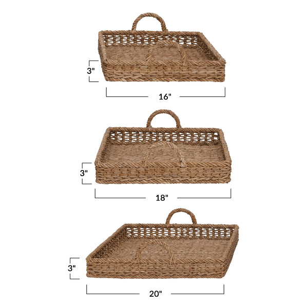 Decorative Hand-Woven Trays with Handles, 3 Sizes
