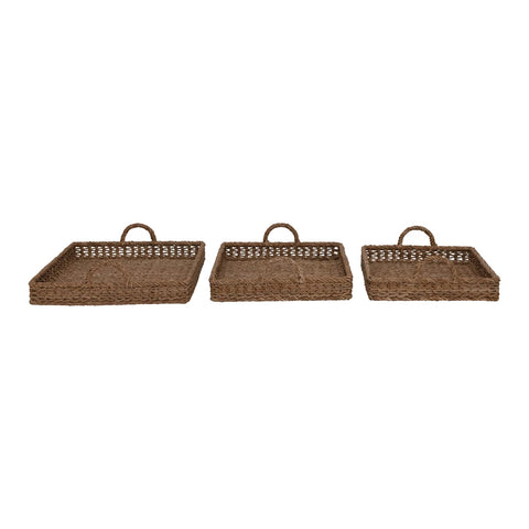 Decorative Hand-Woven Trays with Handles, 3 Sizes