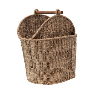 Hand-Woven Bankuan Toilet Paper/Magazine Basket with Wood Handle