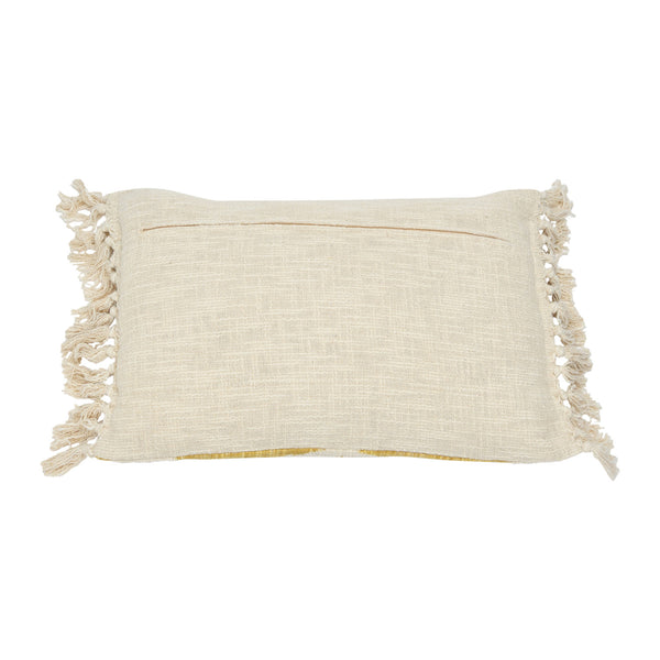 Lumbar Pillow w/ Ikat Pattern & Tassels, Yellow, 24" x 16"