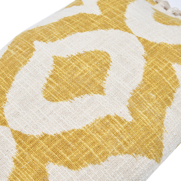 Lumbar Pillow w/ Ikat Pattern & Tassels, Yellow, 24" x 16"