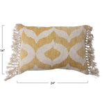 Lumbar Pillow w/ Ikat Pattern & Tassels, Yellow, 24" x 16"