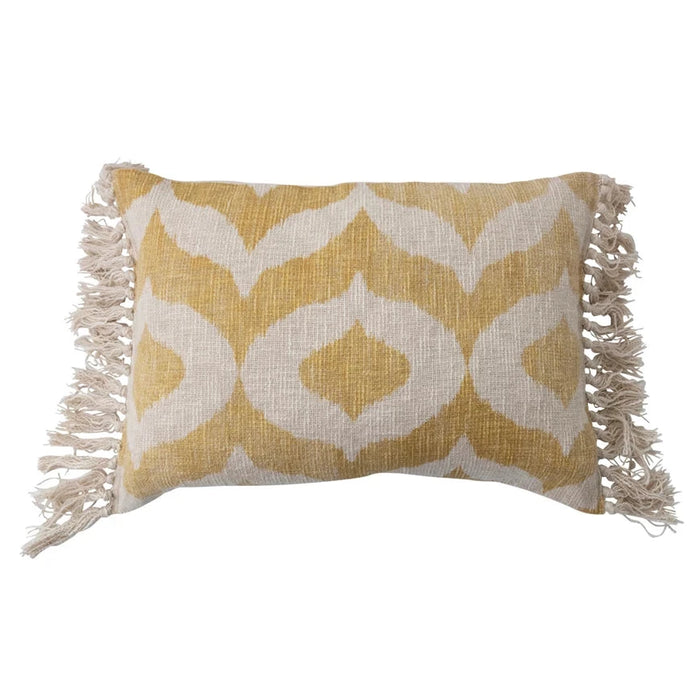 Lumbar Pillow w/ Ikat Pattern & Tassels, Yellow, 24" x 16"