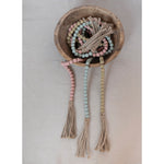 Paulownia Wood Bead with Jute Tassels, Pink