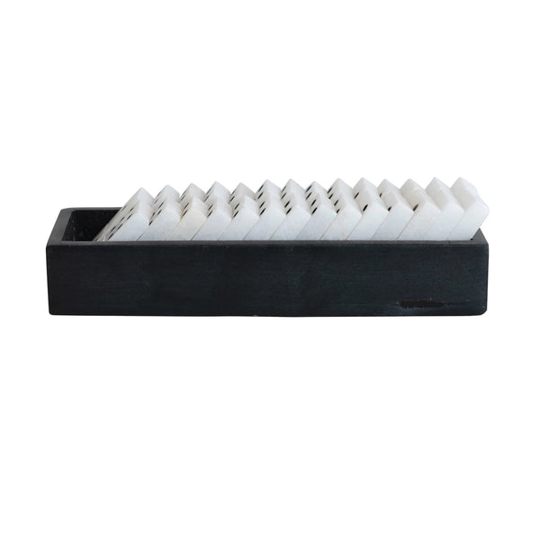 Handmade Alabaster Dominoes Set in Soapstone Box