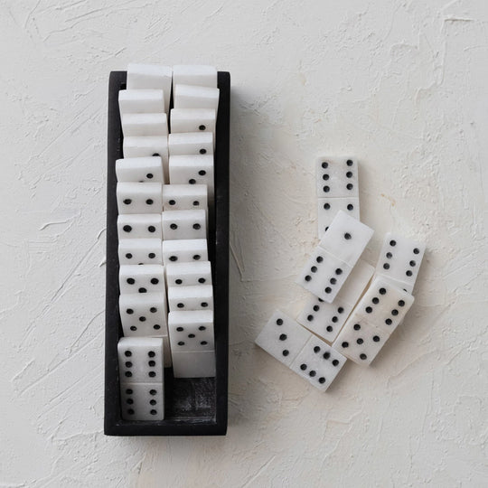 Handmade Alabaster Dominoes Set in Soapstone Box
