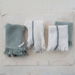 Cotton Waffle Weave Tea Towel w/ Fringe, White