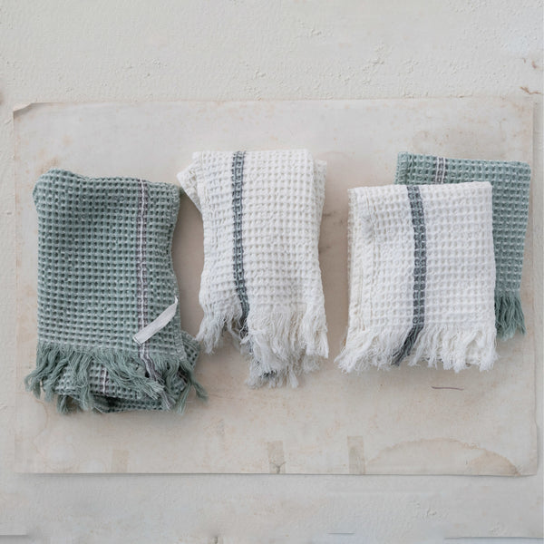 Cotton Waffle Weave Tea Towel w/ Fringe, Sage