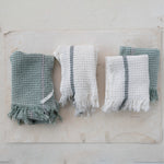 Cotton Waffle Weave Tea Towel w/ Fringe, Sage