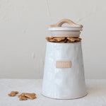 Stoneware Pet "Treats" Canister, White & Natural