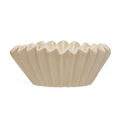 Stoneware Fluted Bowl, White, Medium